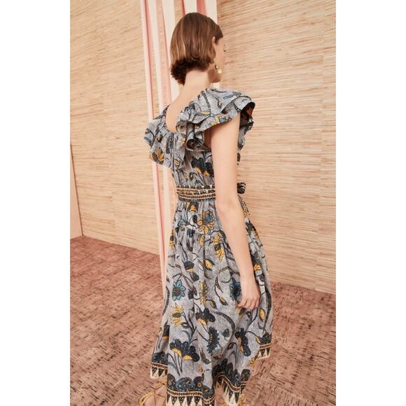 Ulla Johnson Amira Belted Midi Ruffle Dress 2 Portofino Off-The-Shoulder - Picture 3 of 13